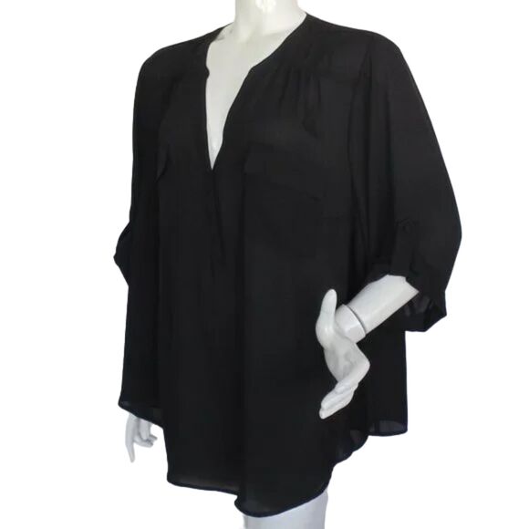 TORRID Harper Top, 3/3X, Black, Split neck, Tab Sleeves, 2 pockets - Picture 4 of 14